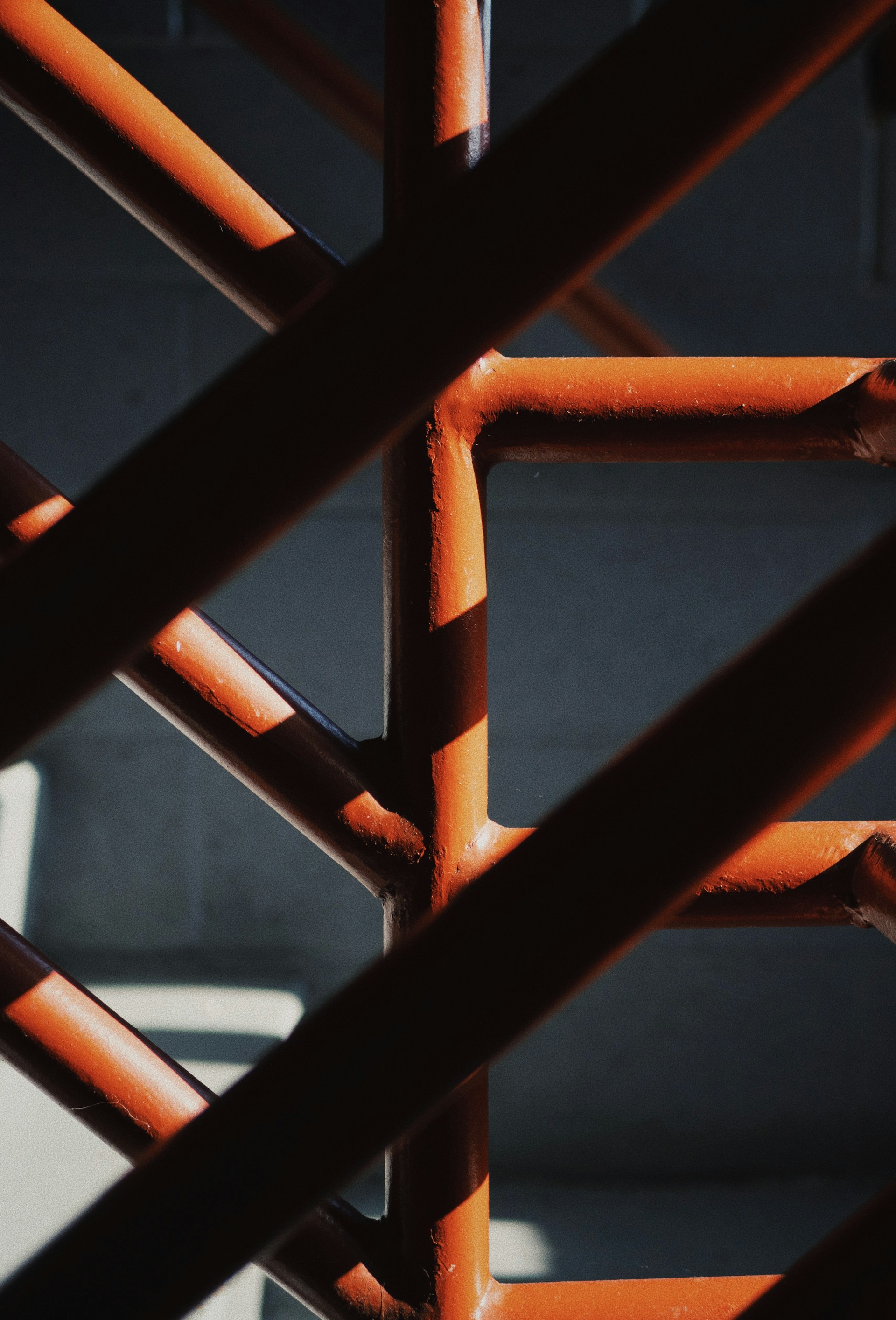 Orange metal staircase railings
